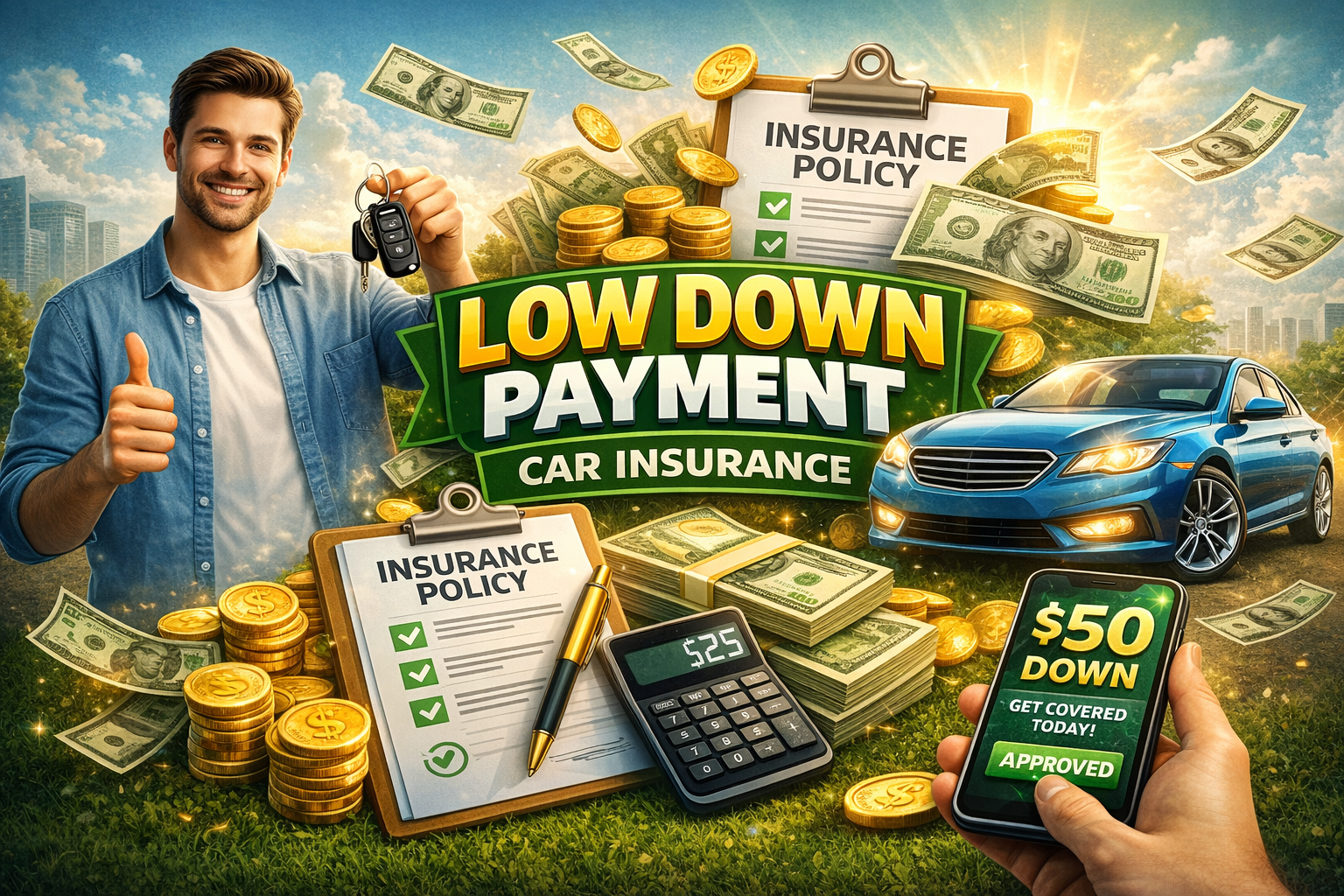 Low down payment car insurance with small upfront cost and monthly payments